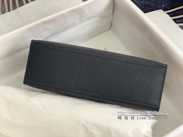 Hermes手提女包 愛馬仕kelly pochette一代 epsom皮 黑色銀扣  tdh2006